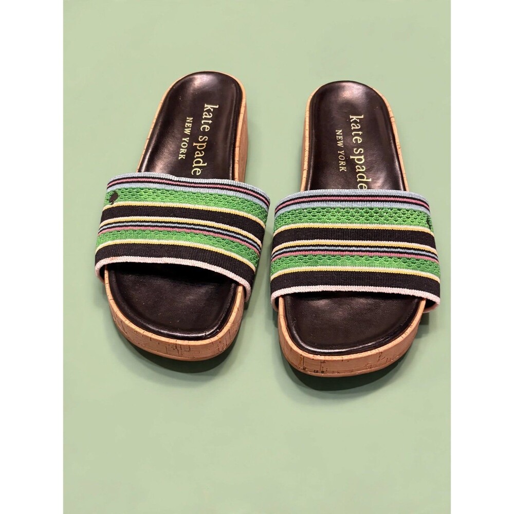 Kate Spade Breeze Multi Stripe Platform Cork Slides US 9.5/UK 7.5/EU 40 Like New
